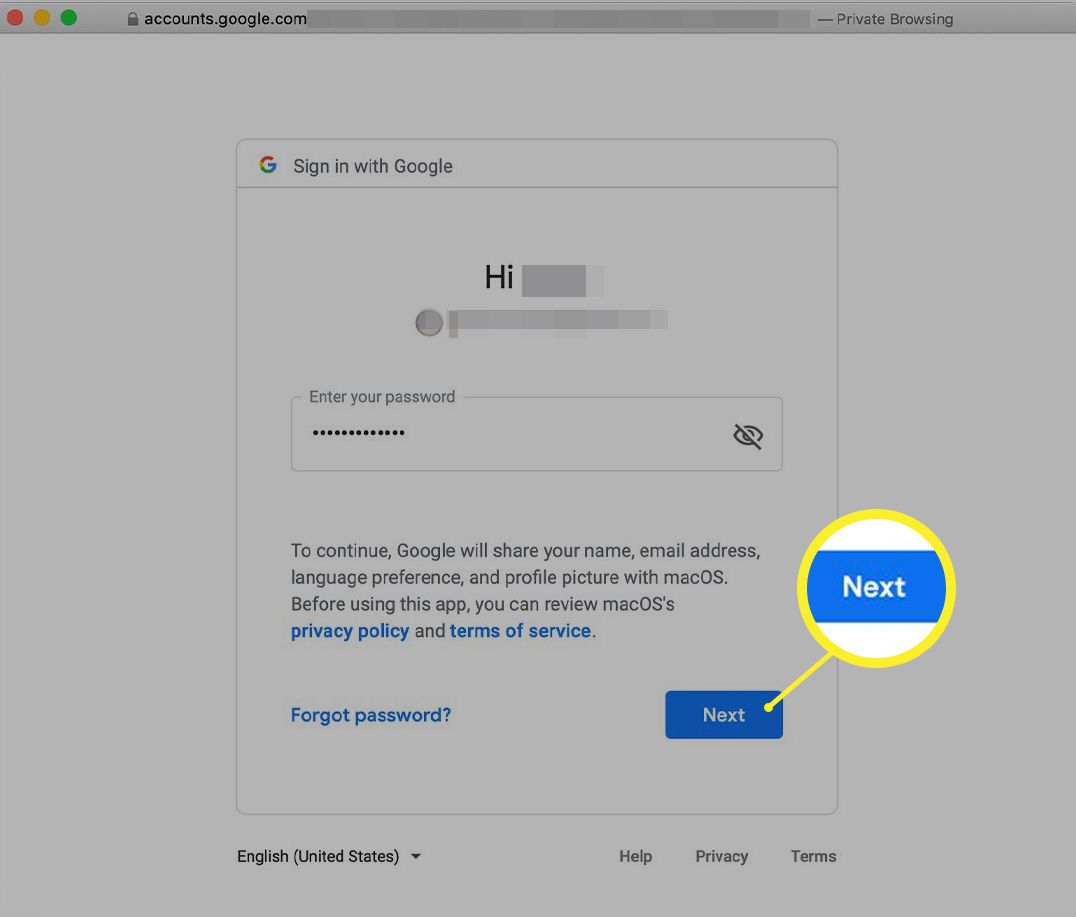 google password for mail not working on mac
